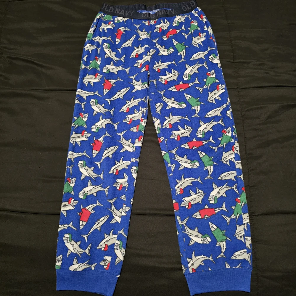 Old Navy Shark Pajama Pants Boys Size XL 14/16 Blue Fleece Cozy‎ Lounge